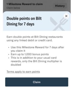 Bilt milestone rewards detailed view